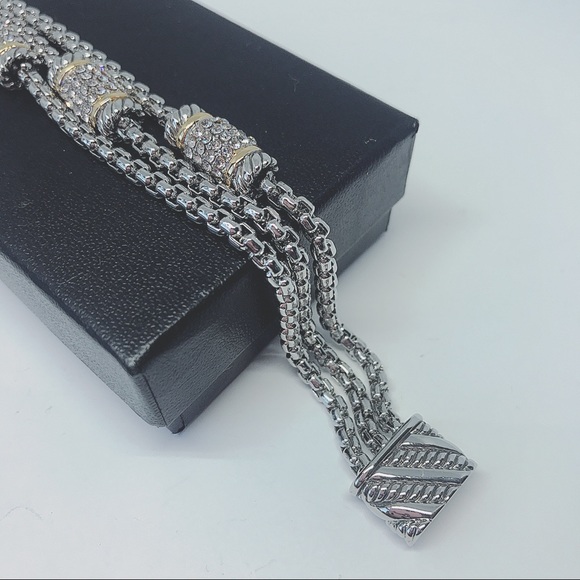 Rhodium/ 18K Gold Plated Chains Bracelet - Picture 4 of 8